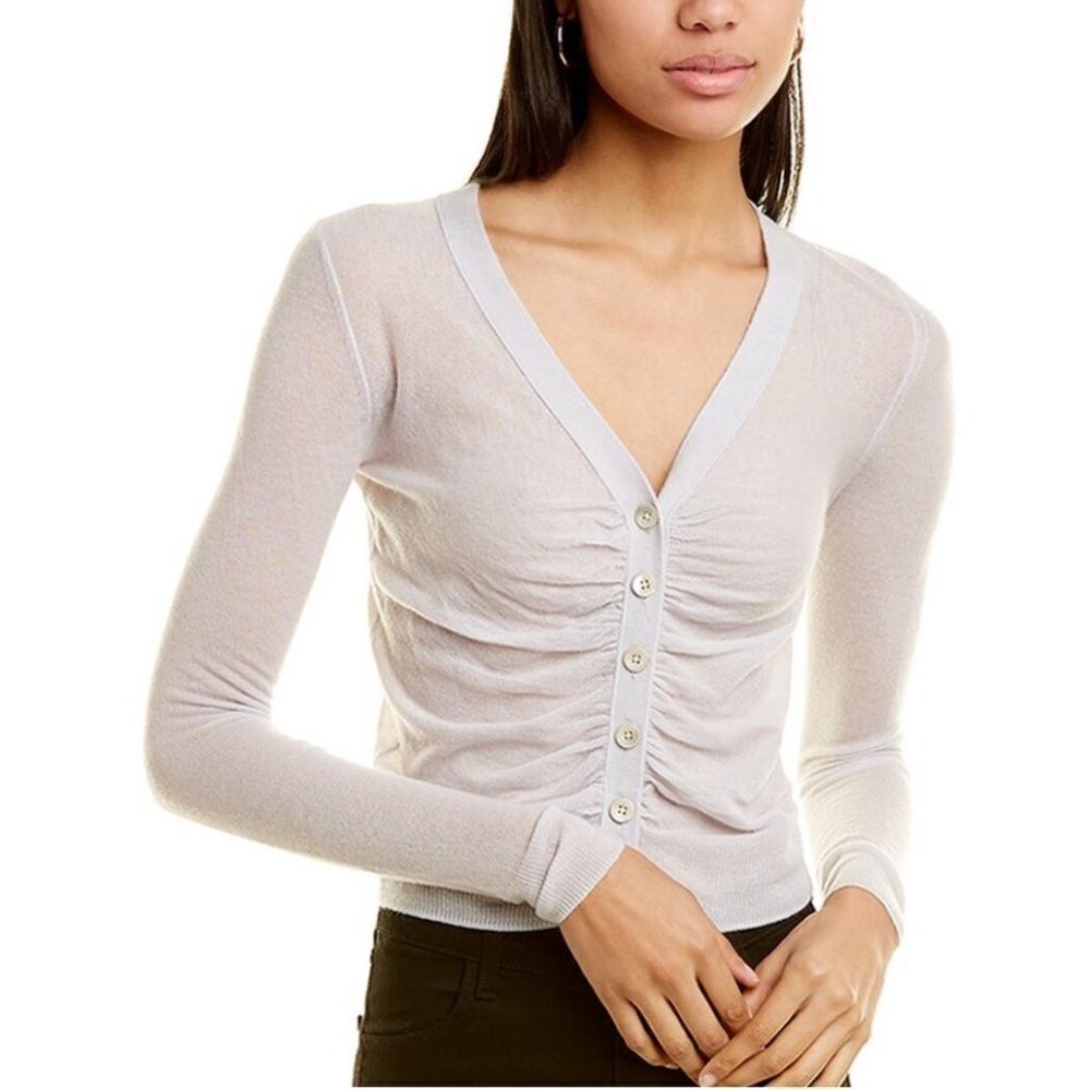 NWT Rebecca Taylor Wool Blend Rouched V neck Sweater Cardigan